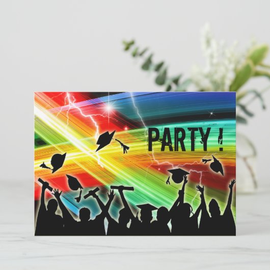 Abschluss Crowd Throwing Caps kosmische Blitze Einladung (Stehend Vorderseite)