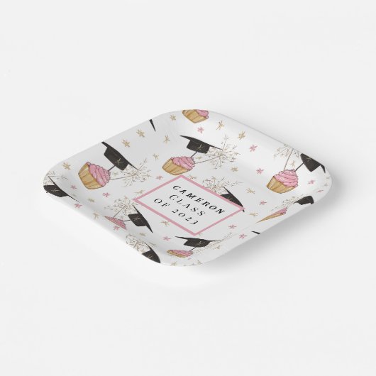 Abschluss Cupcake Personalisiert Pappteller (Gewinkelt)