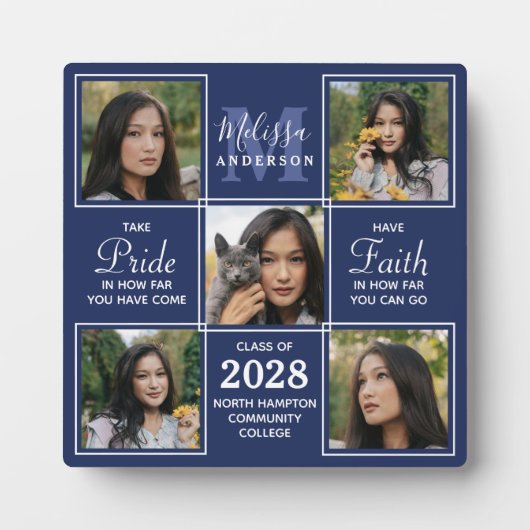 Abschluss Custom 5 Foto Collage Senior Navy Blue Fotoplatte (Vorderseite)