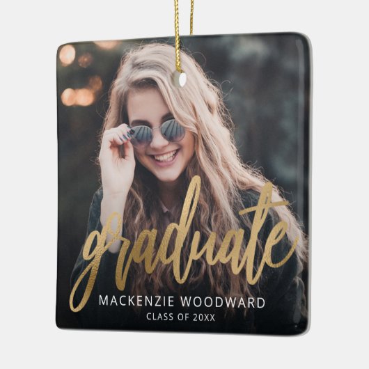 Abschluss Custom Foto Gold Script Keepake Keramikornament (Links)