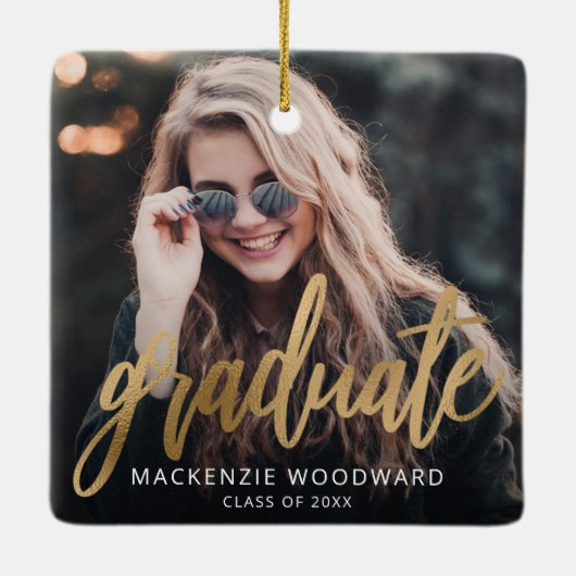 Abschluss Custom Foto Gold Script Keepake Keramikornament (Rückseite)