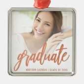 Abschluss Custom Foto Rose Gold Script Keepake Ornament Aus Metall (Vorne)