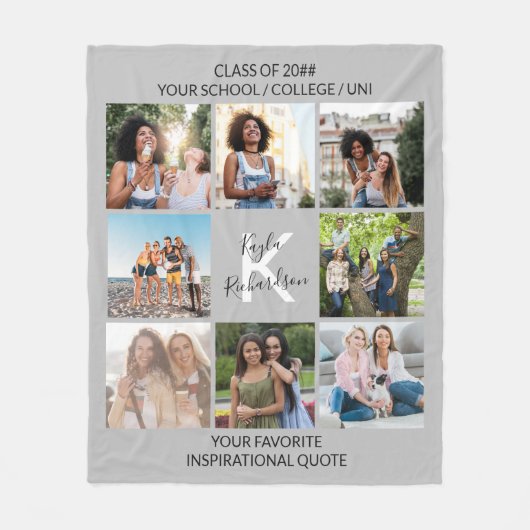 Abschluss Custom Quote 8 Foto Grid Collage grau Fleecedecke (Vorderseite)
