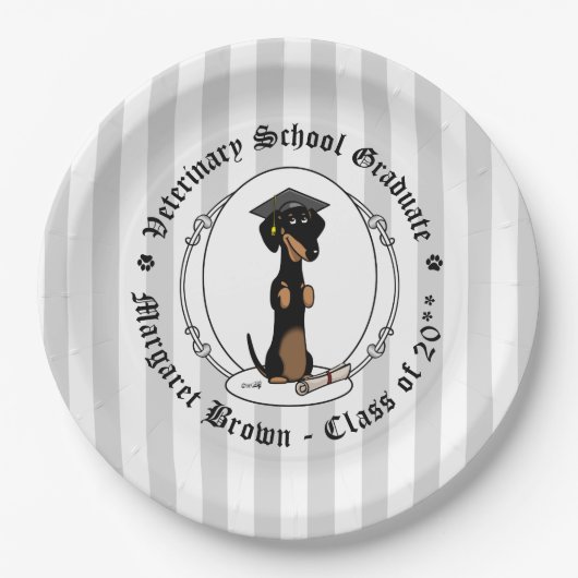 Abschluss Dackel Hund (schwarz & tan) Niedlich Pappteller (Vorderseite)