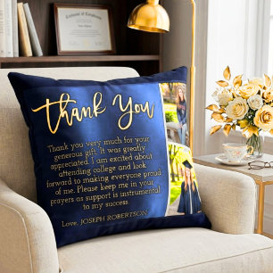 Abschluss Danke 2 Fotocollage Navy Blau Gold Kissen