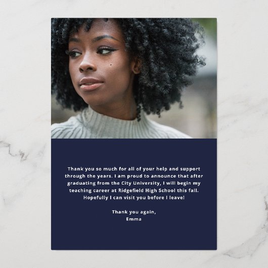 Abschluss Danke Karte | Blau mit Silberfolie (Rückseite)