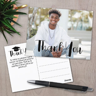 Abschluss Danke mit Foto - Schwarze Schrift Postkarte