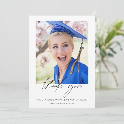 Abschluss Dankeschön Foto Dankeskarte (Stehend Vorderseite)