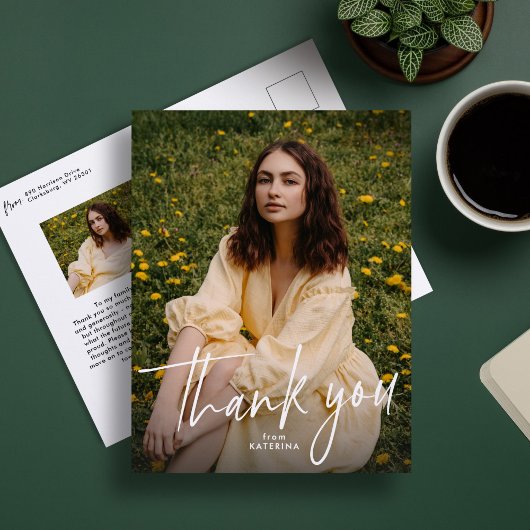 Abschluss-Dankeskarten mit zwei Fotos Postkarte