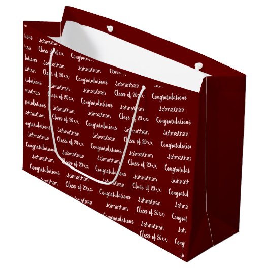 Abschluss Dark Red und White Herzlichen Glückwunsc Große Geschenktüte (Vorderseite Schrägansicht)