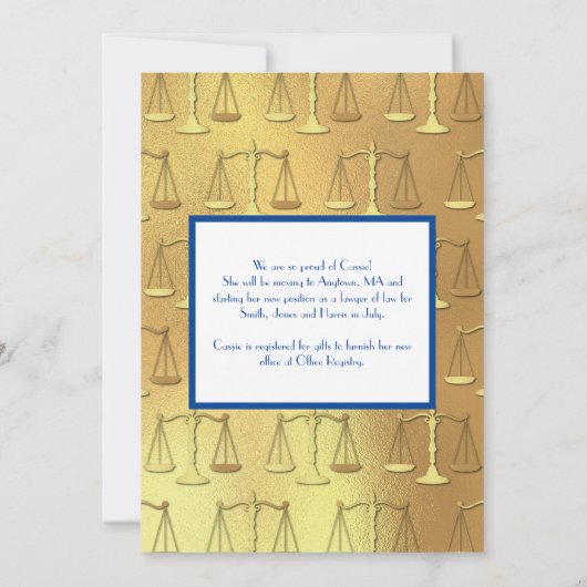 Abschluss der Anwaltsschule Gold Blue Einladung (Rückseite)