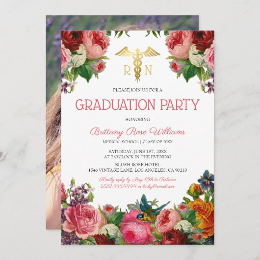 Abschluss der Blumenärztlichen Krankenpflege Einladung (Vorne/Hinten)