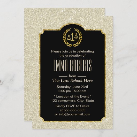 Abschluss der Jurastube Elegant Glitzer Anwalt von Einladung (Vorne/Hinten)