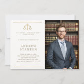 Abschluss der Jurastudien Foto Modernes Elegantes Einladung (Vorderseite)