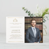 Abschluss der Jurastudien Foto Modernes Elegantes Einladung (Stehend Vorderseite)