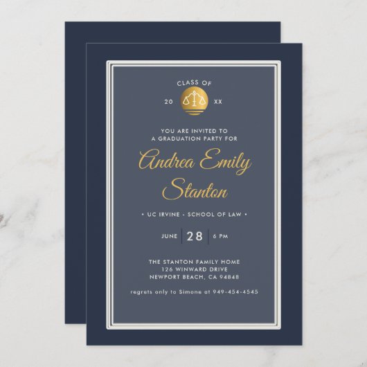 Abschluss der Jurastudien-Skalen für den Rahmen de Einladung (Vorne/Hinten)