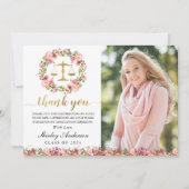 Abschluss der Juristischen Fakultät Pink Gold Flor Dankeskarte (Vorderseite)