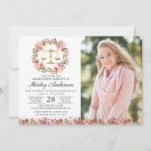 Abschluss der Juristischen Fakultät Pink Gold Flor Einladung (Vorderseite)