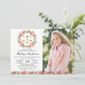 Abschluss der Juristischen Fakultät Pink Gold Flor Einladung (Stehend Vorderseite)