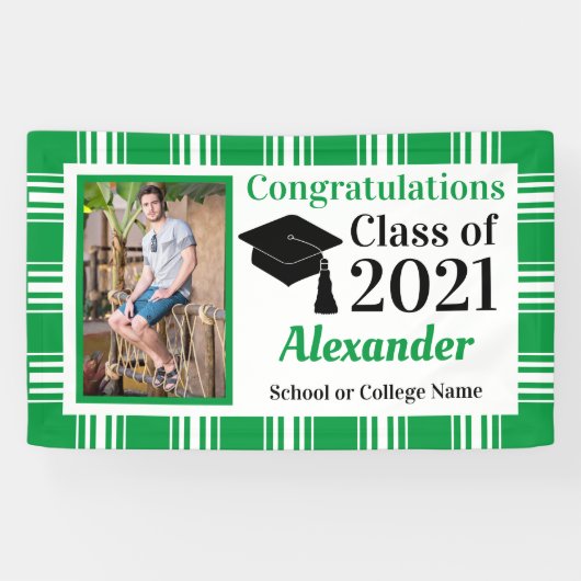 Abschluss der Kariert School Colors of Green White Banner (Horizontal)