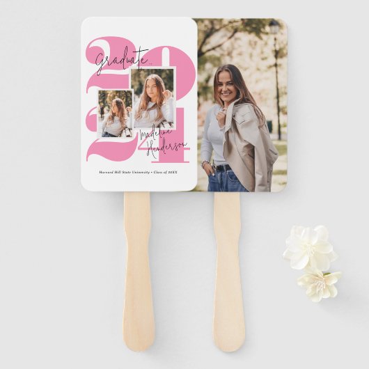 Abschluss der Klasse 3 FotoCollage Hot Pink Fächer (Vorne und Hinten)