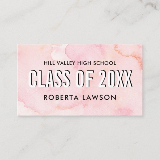 Abschluss der Klasse Watercolor rosa Name Sozialze Visitenkarte (Vorderseite)