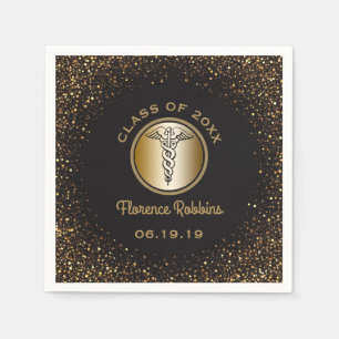 Abschluss der Krankenpflege Black Gold Caduceus Serviette
