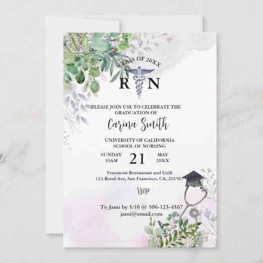 Abschluss der Krankenpflege Blumenkohl Lila Botani Einladung (Vorderseite)