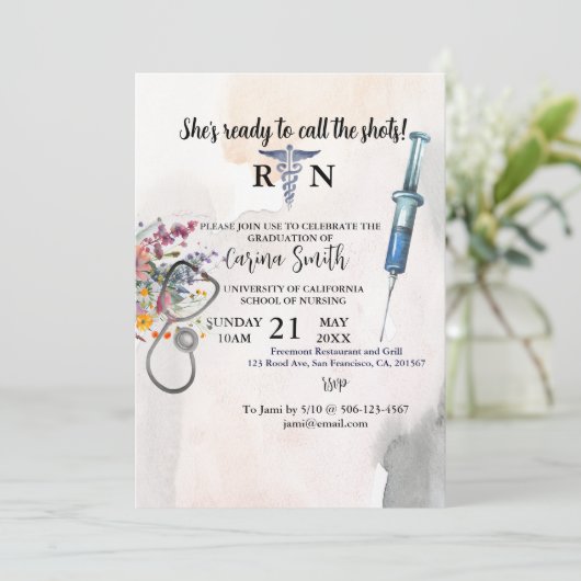 Abschluss der Krankenpflege Boho Wildblume Bouquet Einladung (Stehend Vorderseite)