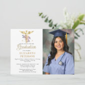 Abschluss der Krankenpflege Caduceum Lila Rose Einladung (Stehend Vorderseite)