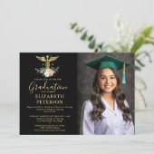 Abschluss der Krankenpflege Caduceum Rose Schwarz Einladung (Stehend Vorderseite)