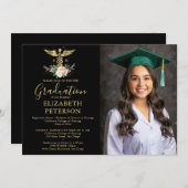 Abschluss der Krankenpflege Caduceum Rose Schwarz Einladung (Vorne/Hinten)