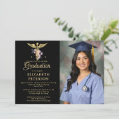 Abschluss der Krankenpflege Caduceum Rose Schwarz Einladung (Stehend Vorderseite)