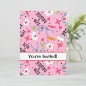 Abschluss der Krankenpflege - Feier Rosa Einladung (Stehend Vorderseite)