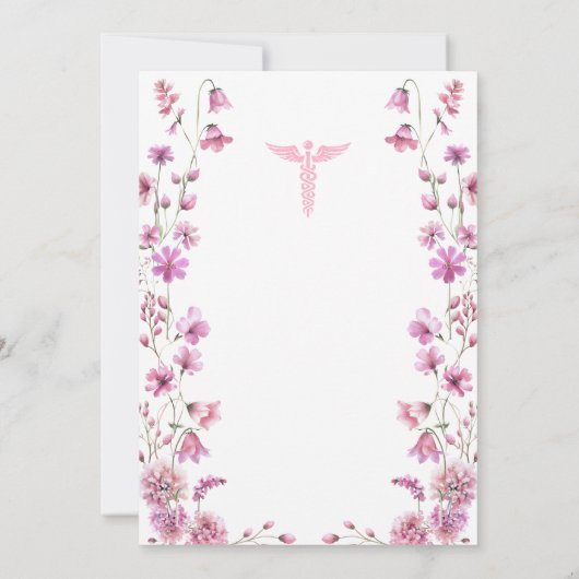 Abschluss der Krankenpflege Rosa Caduceum Wildblum Einladung (Rückseite)