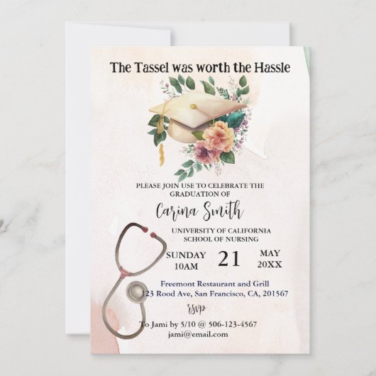 Abschluss der Krankenpflege Vintag Boho Floral Einladung (Vorderseite)