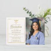 Abschluss der Krankenschwester Caduceum Gold Frame Einladung (Stehend Vorderseite)