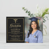 Abschluss der Krankenschwester Caduceum Gold-Rahme Einladung (Stehend Vorderseite)