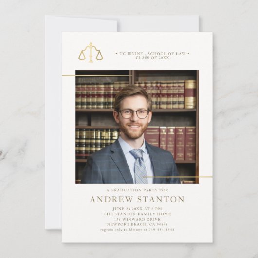 Abschluss der Law School Scales Justice Foto Moder Einladung (Vorderseite)