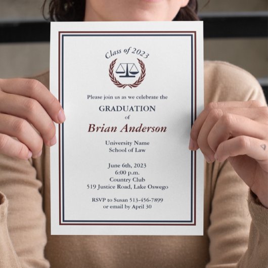 Abschluss der Maroon Justice Wreath Law School Einladung