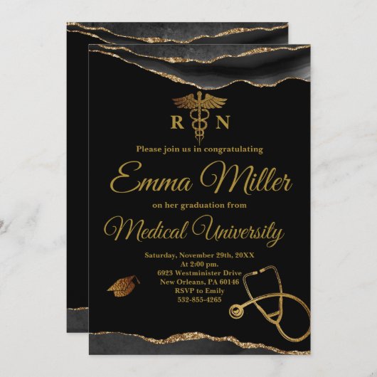 Abschluss der Medizinischen Universität Schwarz un Einladung (Vorne/Hinten)