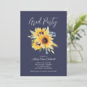 Abschluss der Navy und der Gelben Sonnenblumen Ein Einladung (Stehend Vorderseite)