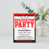 Abschluss der Red Black School Colors Einladungspostkarte (Stehend Vorderseite)