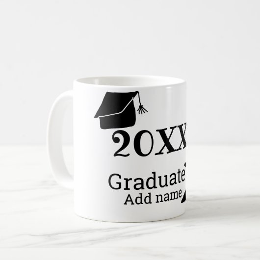 Abschluss der Stufe 20XX mit schlichter minimaler  Kaffeetasse (Vorderseite Links)