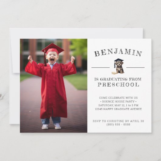 Abschluss der Vorschule Einladung Scruffy Welpe (Vorderseite)