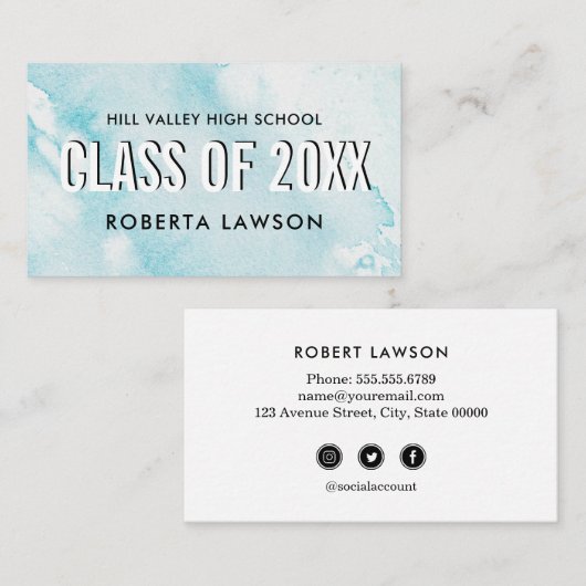 Abschluss der Wasserfarbe Blue Klasse Name Sozialz Visitenkarte (Vorne/Hinten)