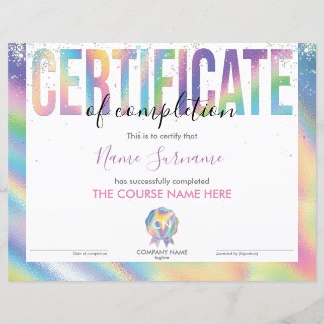 Abschluss des Abschlusszertifikats (Vorderseite)