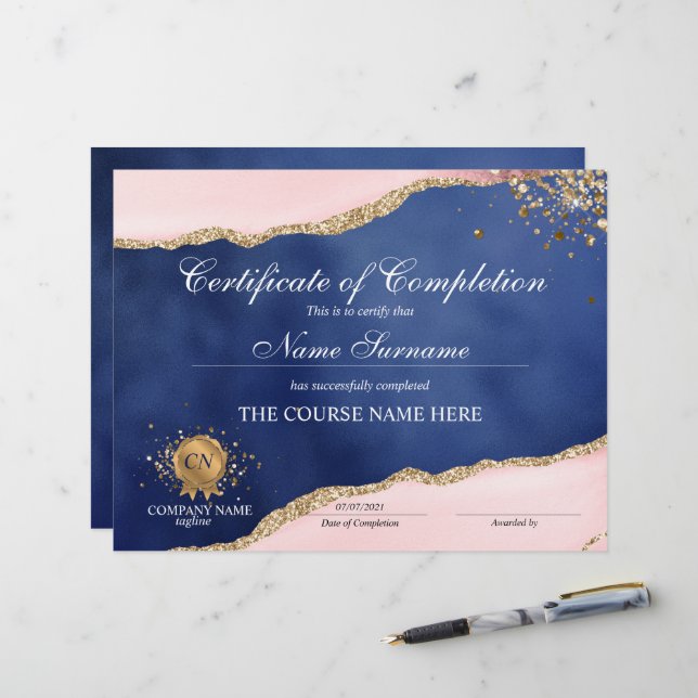 Abschluss des Abschlusszertifikats (Vorderseite/Rückseite Beispiel)