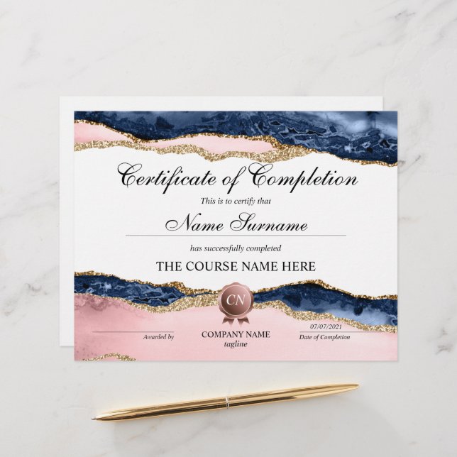 Abschluss des Abschlusszertifikats (Vorderseite/Rückseite Beispiel)