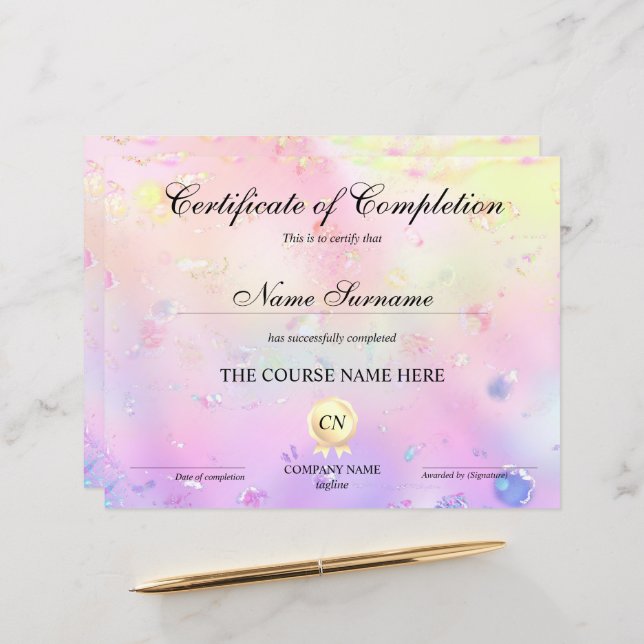 Abschluss des Abschlusszertifikats (Vorderseite/Rückseite Beispiel)